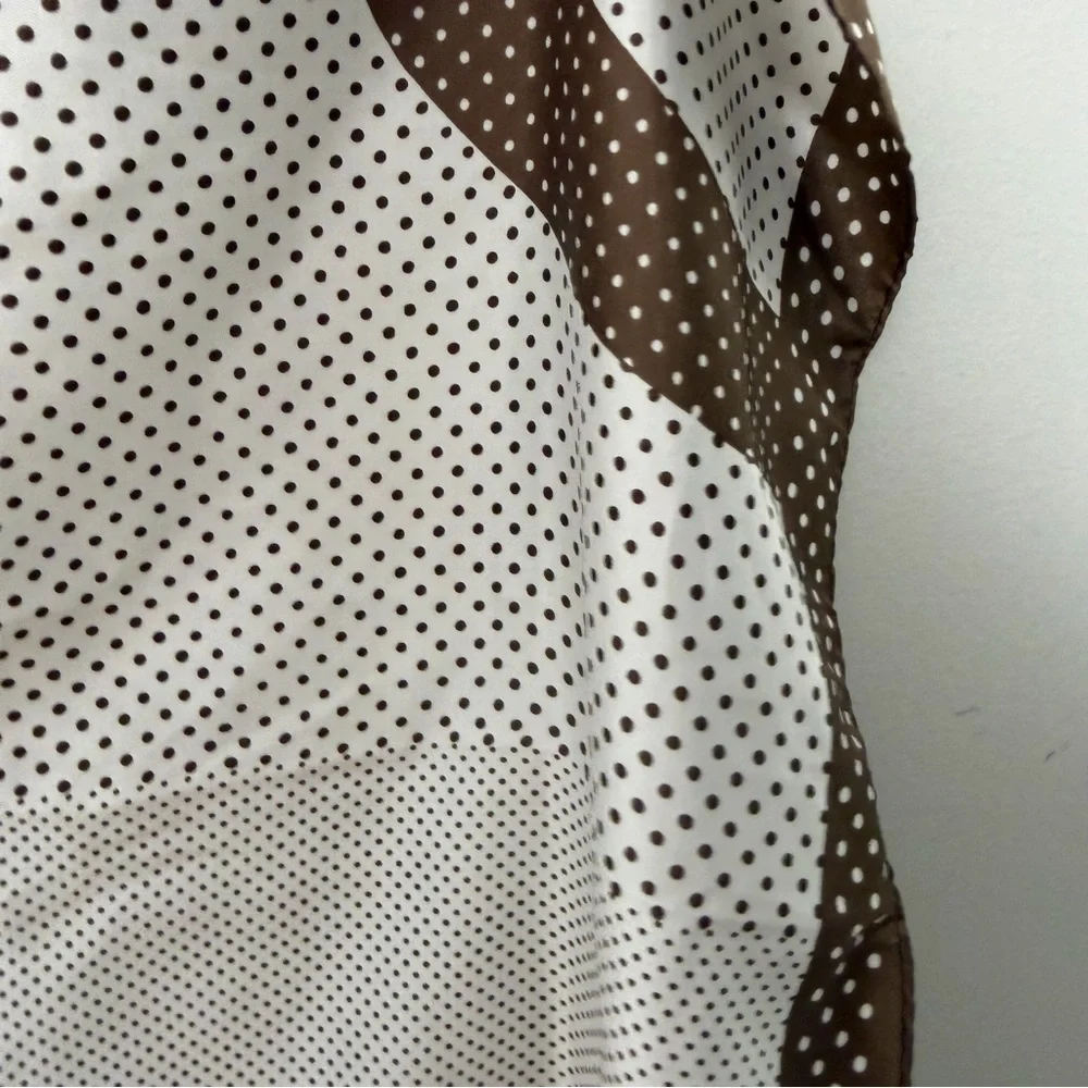 Vera Vintage Silky Scarf Square Chocolate Brown White Polka Dot
